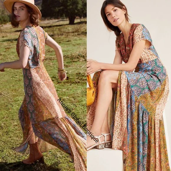 NWT, Anthropologie Angelica Sachin and Babi Embroidered Flounced Maxi Dress - Picture 3 of 15